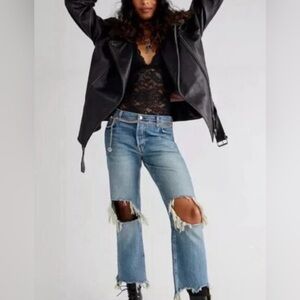Free People Maggie High Rise Cut Off Ankle Straight Jeans 31